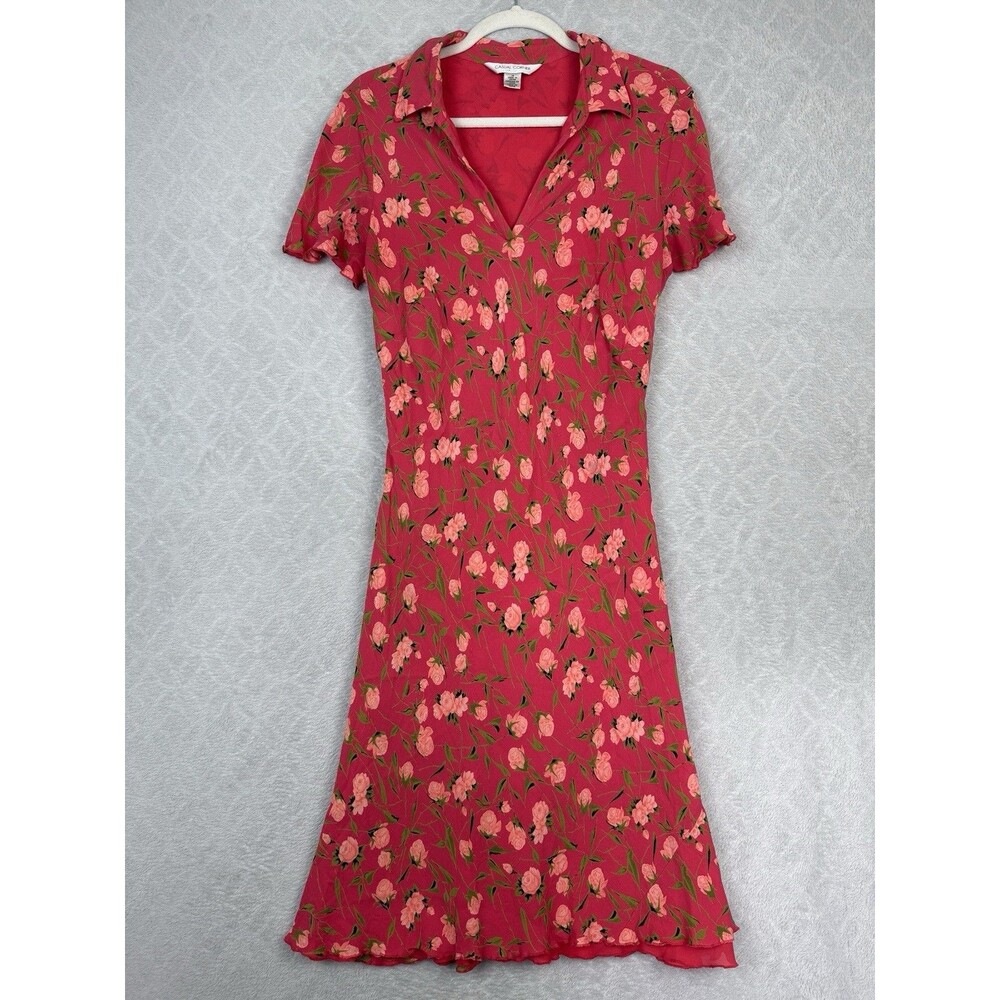 Vtg Silk Midi Dress 14 Pink Floral Romantic Cottage Fairy Cottage Whimsy 90s Y2K